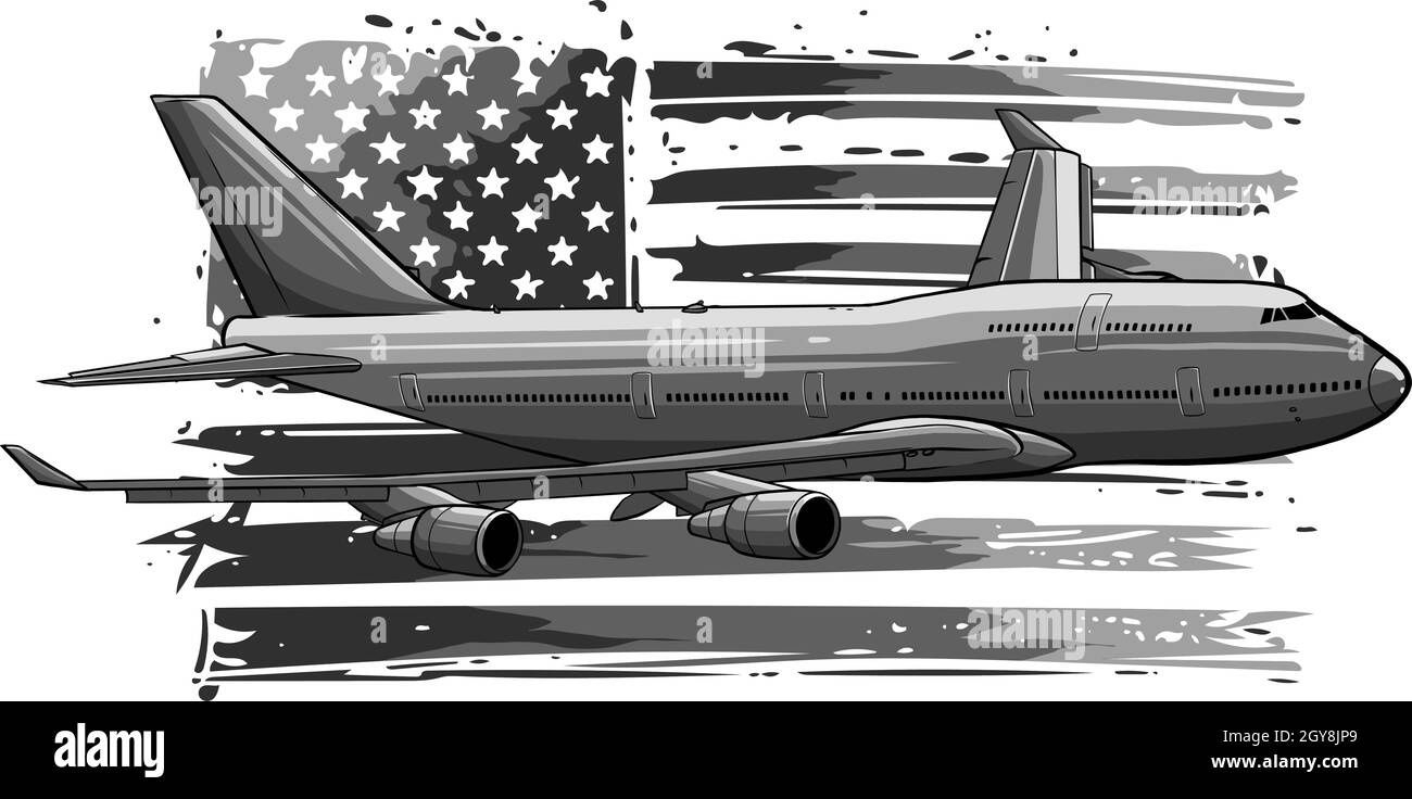 illustrazione di un aereo con bandiera americana Foto Stock