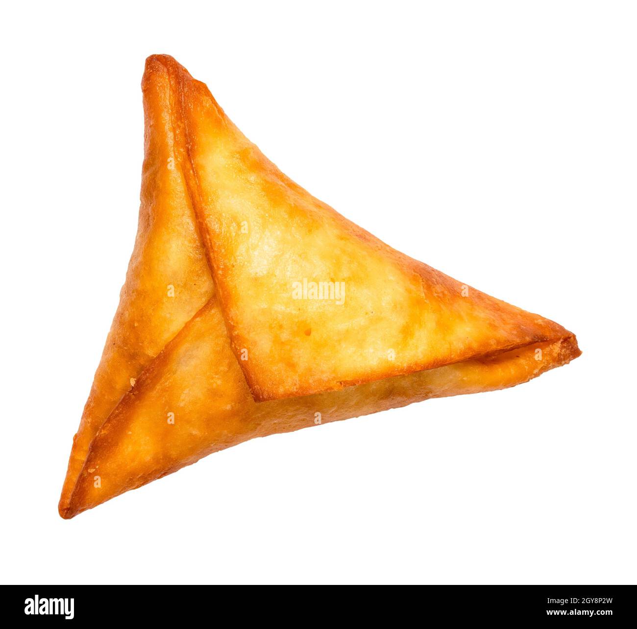 Polpa peruviana di empanada (turnover fritto riempito di carne) tagliata su sfondo bianco Foto Stock
