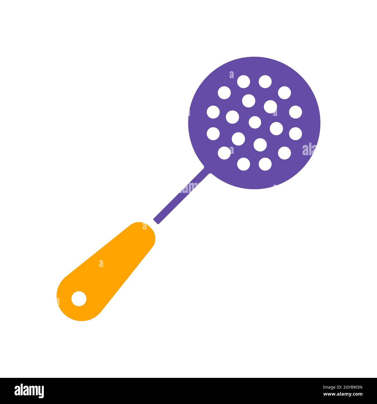 Icona del glifo vettoriale dello skimmer. Apparecchio da cucina. Simbolo grafico per la progettazione di siti web di cucina, logo, app, UI Foto Stock