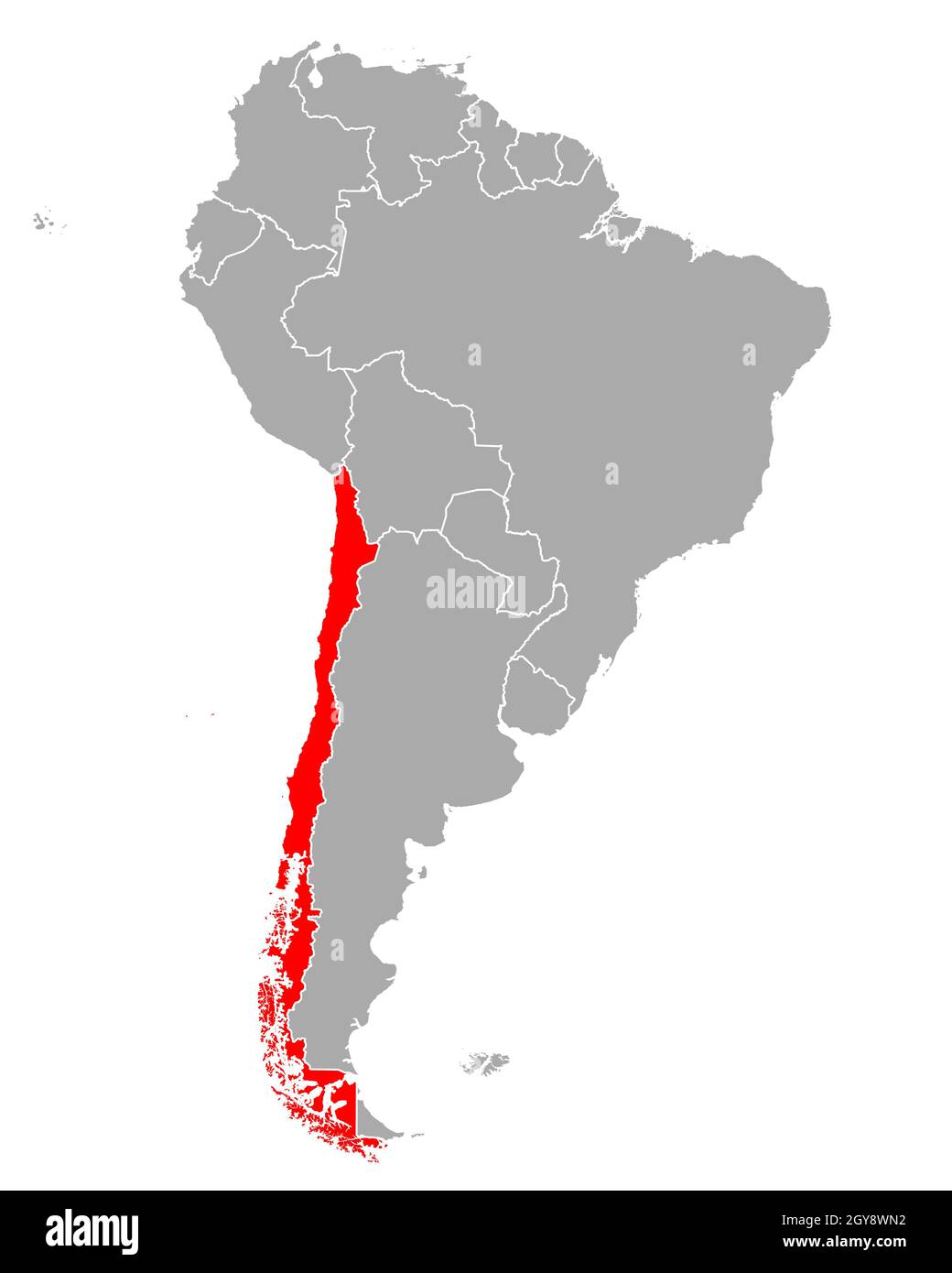 Cile sulla mappa del Sud America Foto Stock