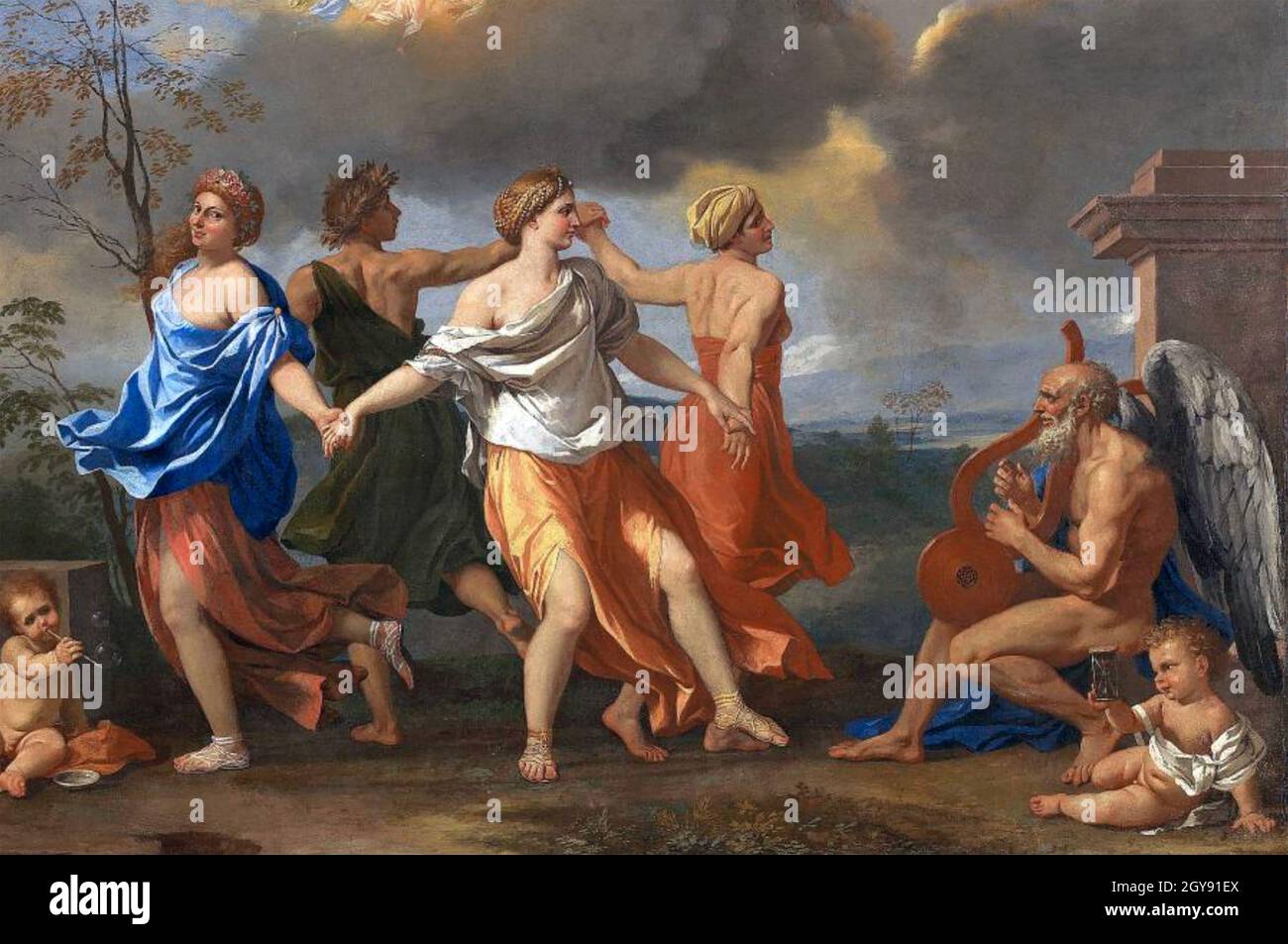 UNA DANZA ALLA MUSICA DEL TEMPO dipinta da Nicolas Poussin circa 1635 e tenuto nella Wallace Collection a Londra Foto Stock