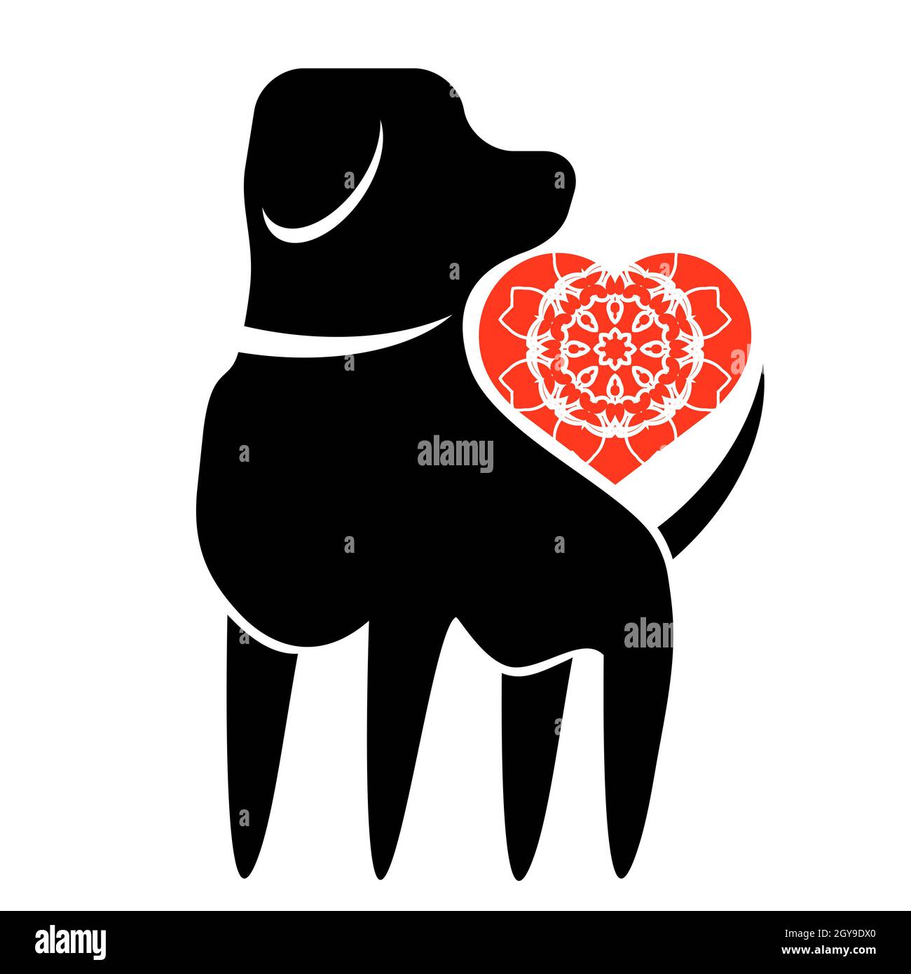 Cane e cuore rosso icona isolato su bianco Backjground. Foto Stock