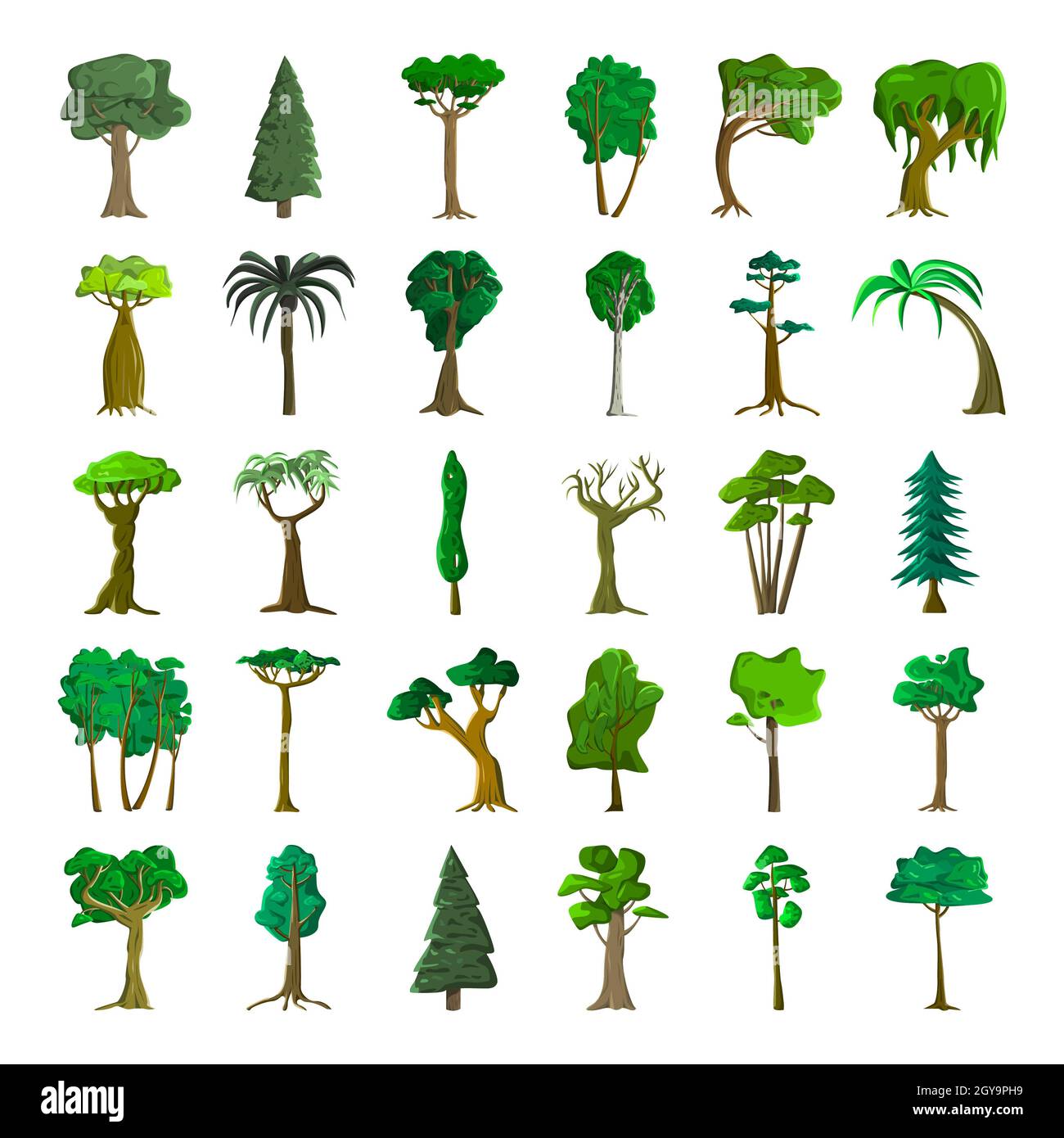 Seth alberi da diverse zone climatiche su sfondo bianco - illustrazione vettoriale Foto Stock