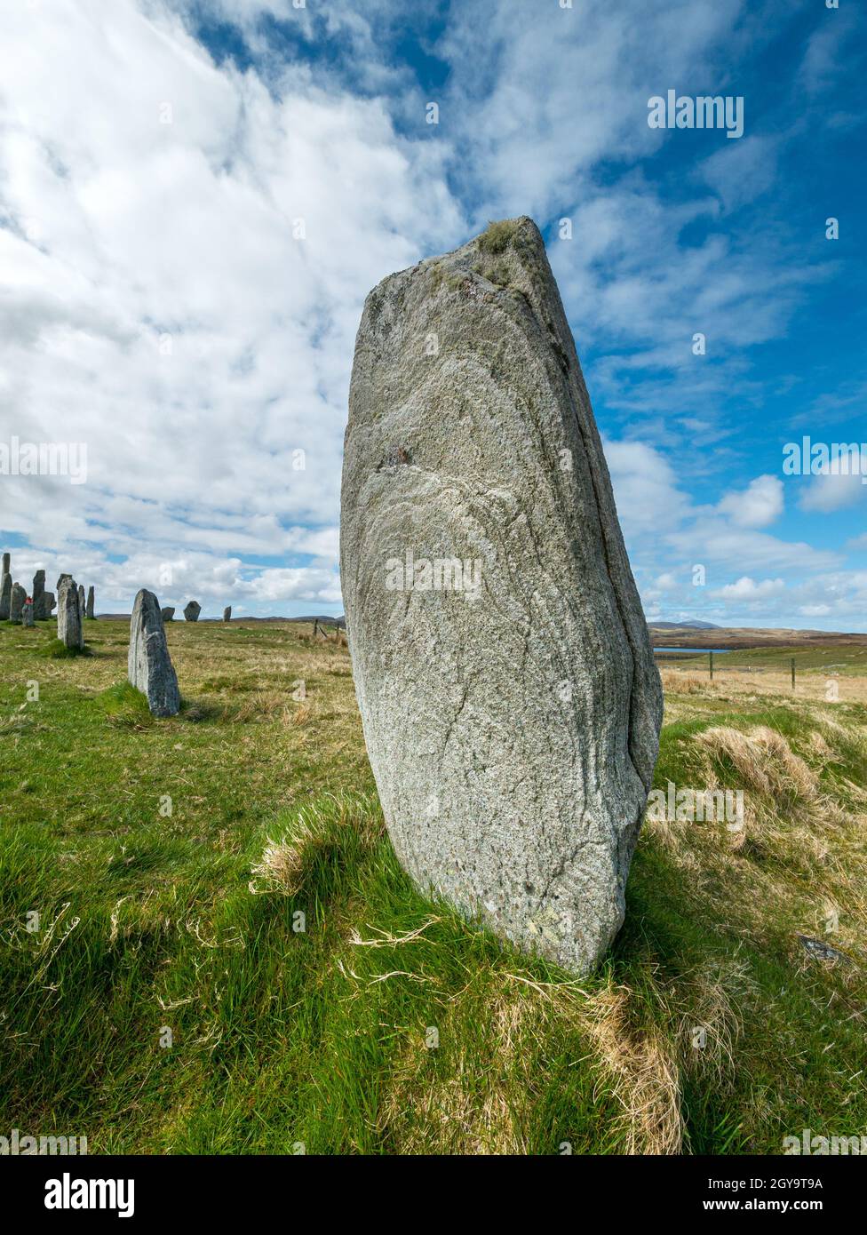 Calanais pietre in piedi monumento neolitico, Callanish, Isola di Lewis, Scozia, Regno Unito Foto Stock