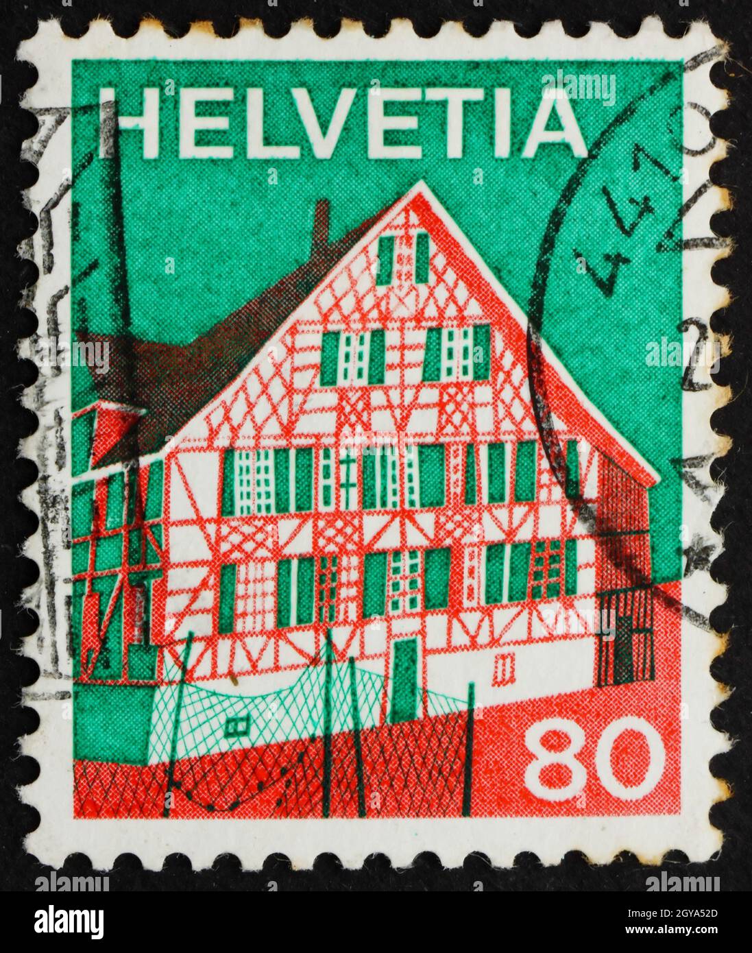 SVIZZERA - CIRCA 1973: Un francobollo stampato in Svizzera mostra Ermatingen, Turgau, Svizzera orientale, circa 1973 Foto Stock