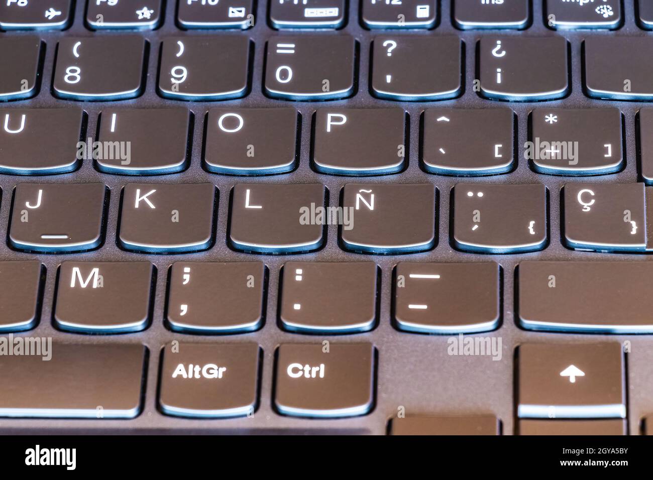 La vista di una tastiera con il tasto Ñ spagnolo è sul tasto Ñ con  profondità di campo bassa Foto stock - Alamy