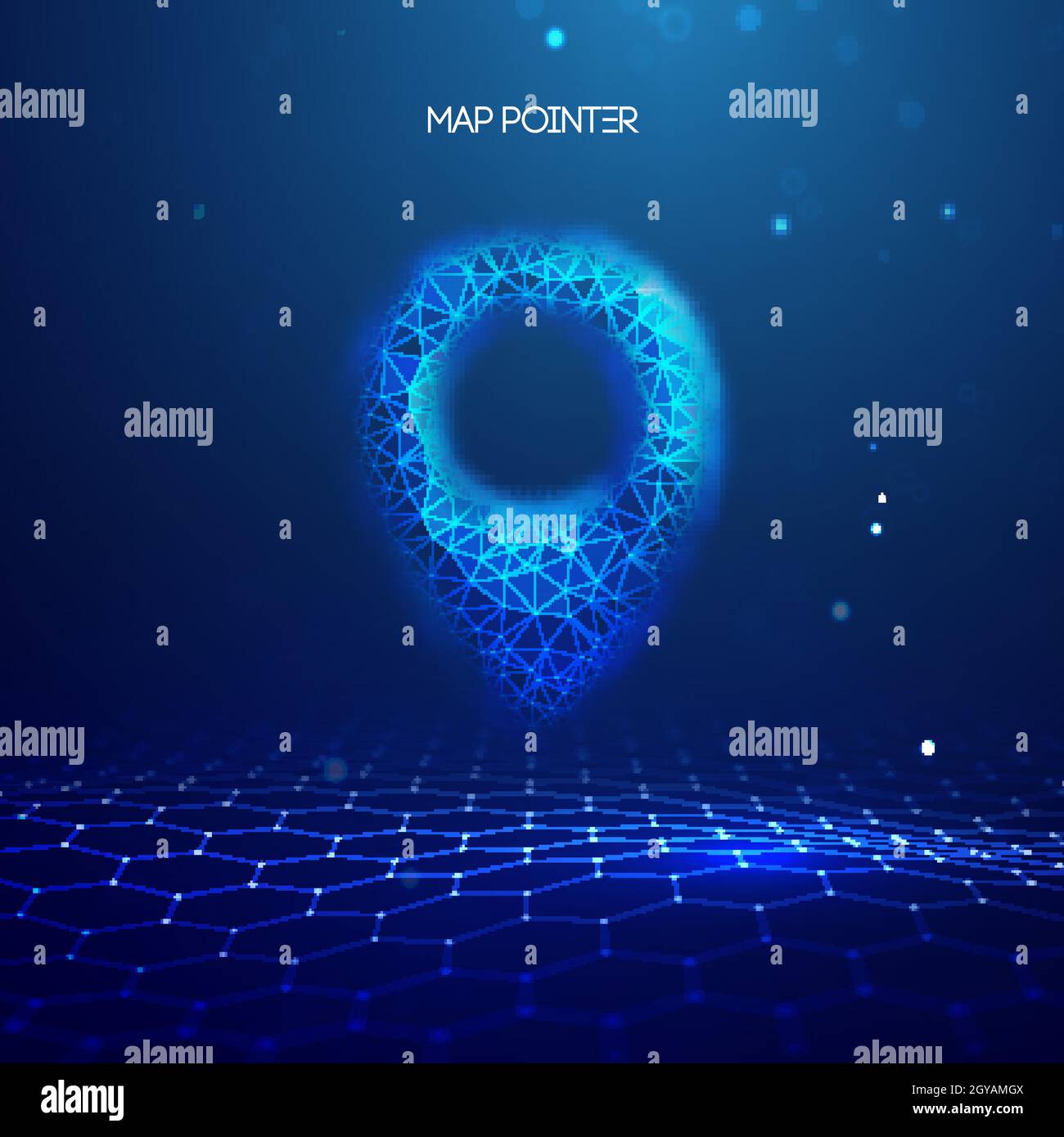 Pin di posizione GPS. Contrassegno della mappa di geolocalizzazione, posizione del punto. Tecnologia futuristica GPS in stile 3d su sfondo blu. illustrazione vettoriale 3d. Blu Illustrazione Vettoriale