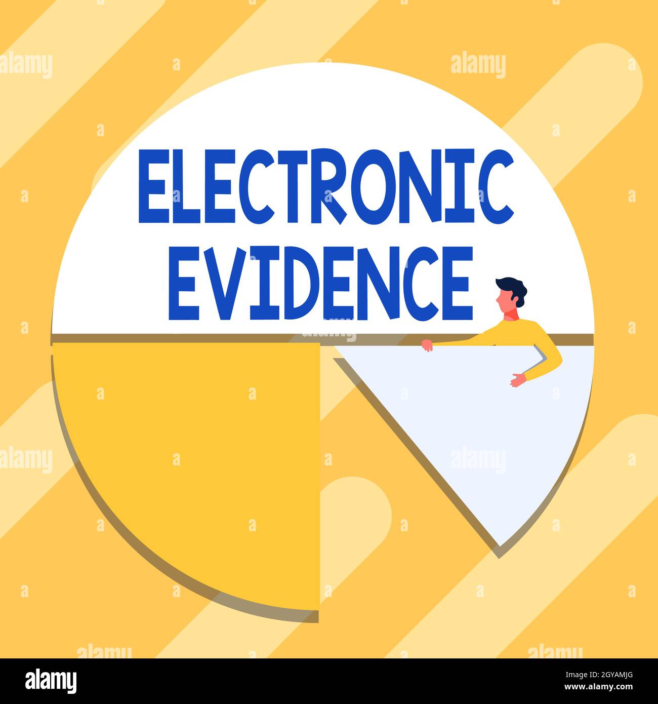 Testo che mostra l'ispirazione prova elettronica, parola per le informazioni probative memorizzate o trasmesse in forma digitale Man Drawing Holding Pie Chart Piece SH Foto Stock