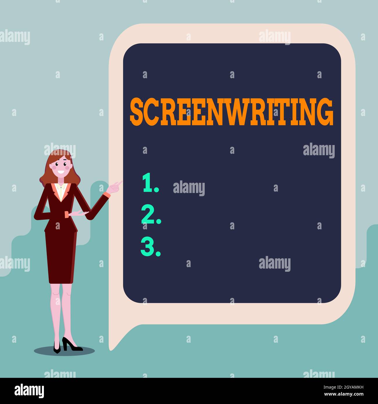 Text caption Presentazione Screenwriting, Business idea l'arte e l'arte di scrivere script per la comunicazione multimediale visualizzazione di informazioni importanti, P Foto Stock