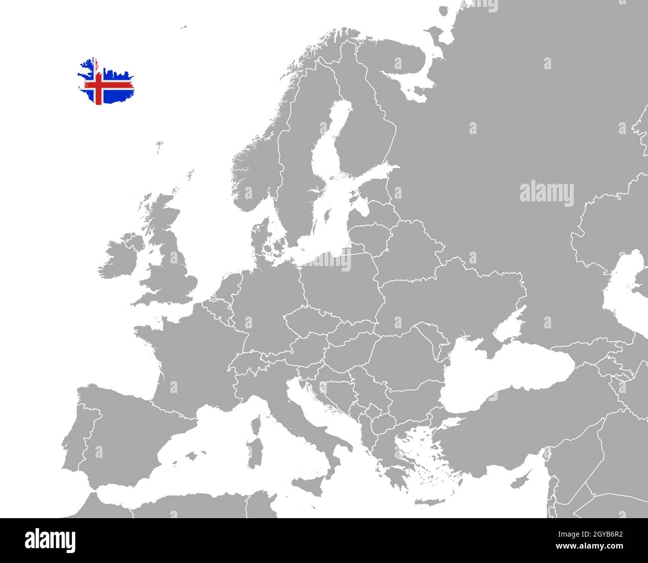 Karte und Fahne von Island in Europa Foto Stock