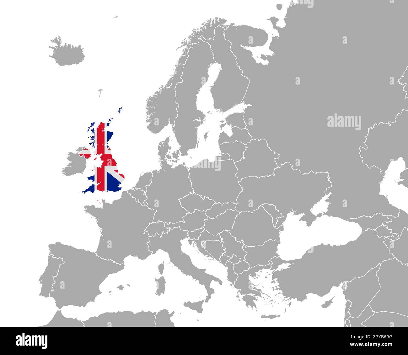 Karte und Fahne von Großbritannien in Europa Foto Stock