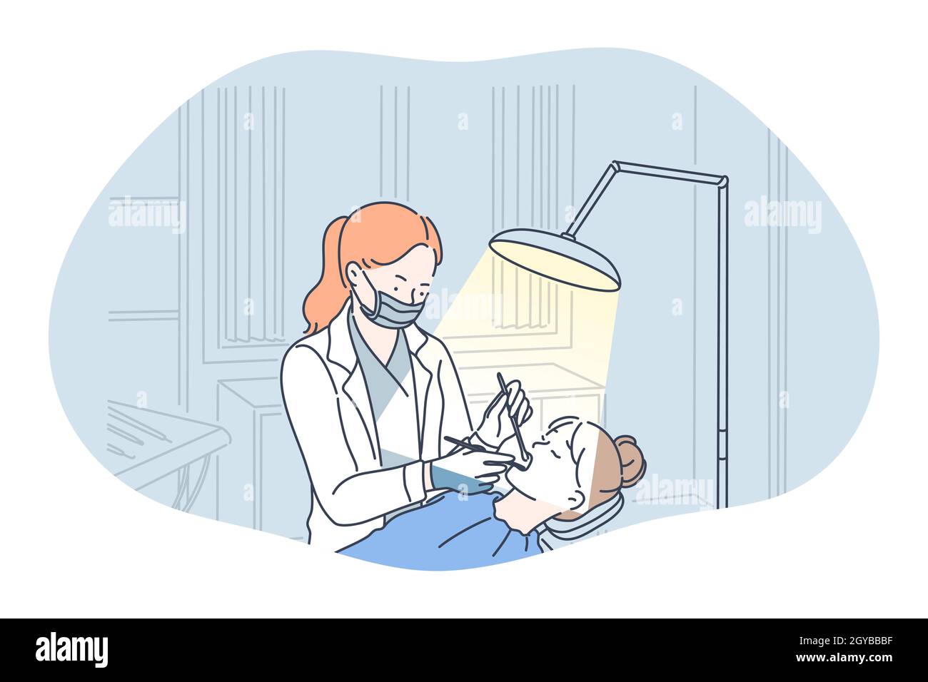 Raggi X in medicina e odontoiatria concetto. Donna medico dentista in piedi uniforme medica e facendo raggi X di pazienti di donna denti durante la visita i Foto Stock