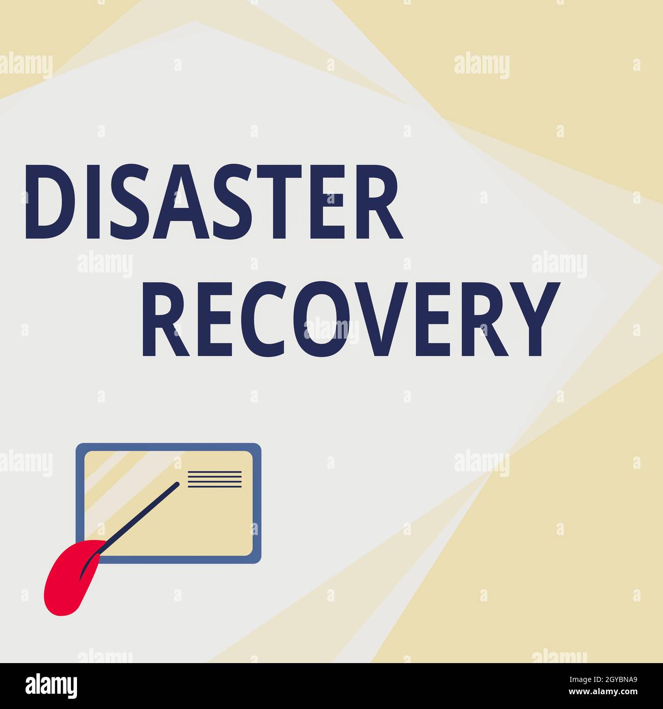 Didascalia di testo Presentazione Disaster Recovery, Word per aiutare a mostrare influenzato da un evento grave danno Card Drawing con mano puntando Stick a Smal Foto Stock