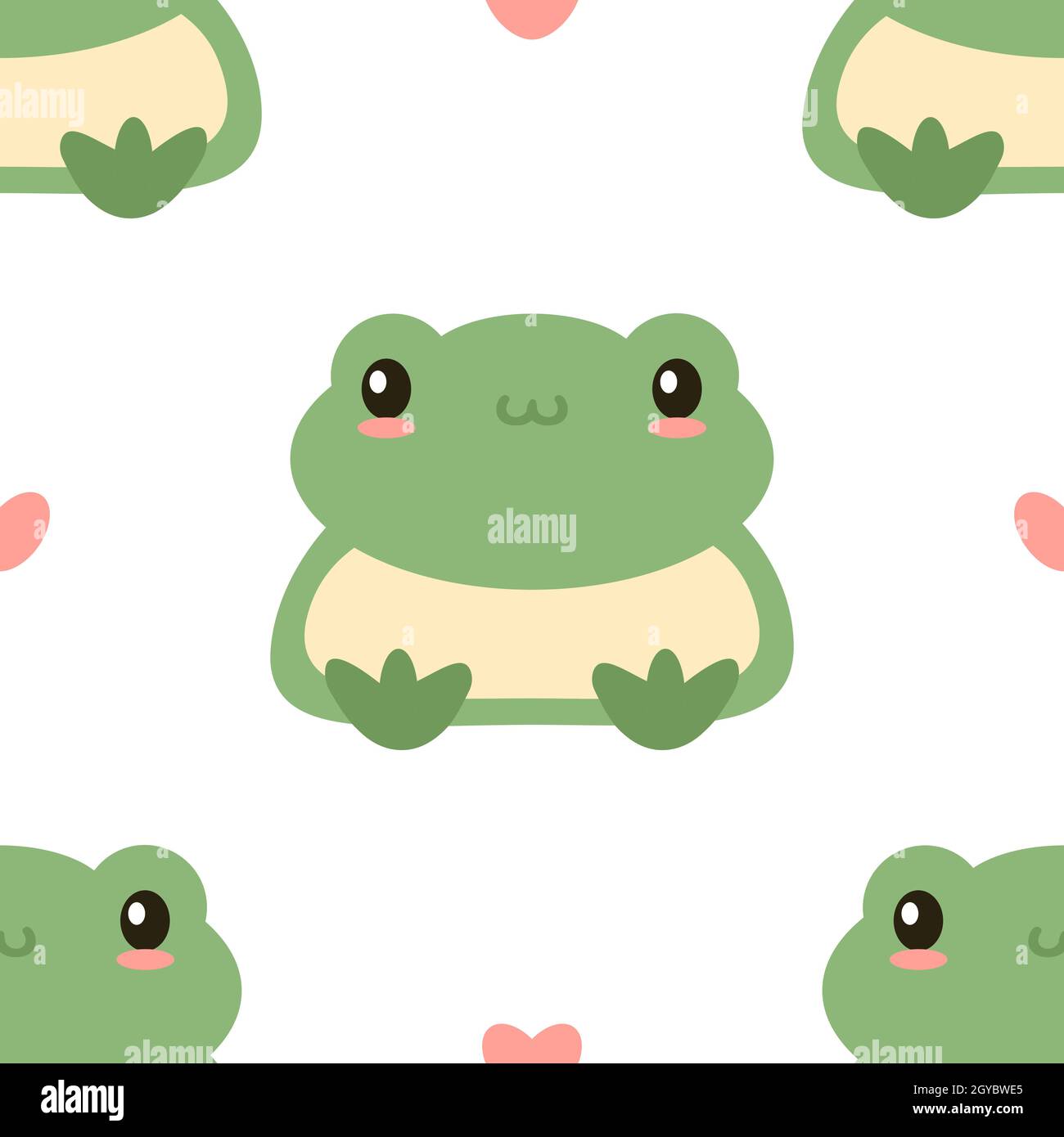 Verde cute rana disegno a mano senza giunture modello vettore illustrazione. Sorridente ornamento di papà sorridente. Carta da parati in stile cartoon flat per bambini, baby nursery print. Illustrazione Vettoriale