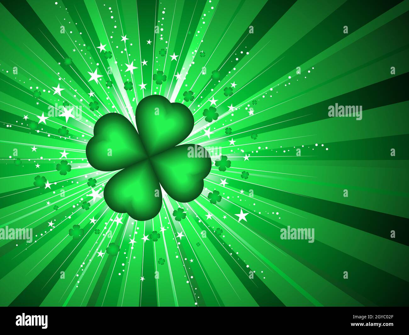 Quattro leaf clover su sfondo starburst Foto Stock