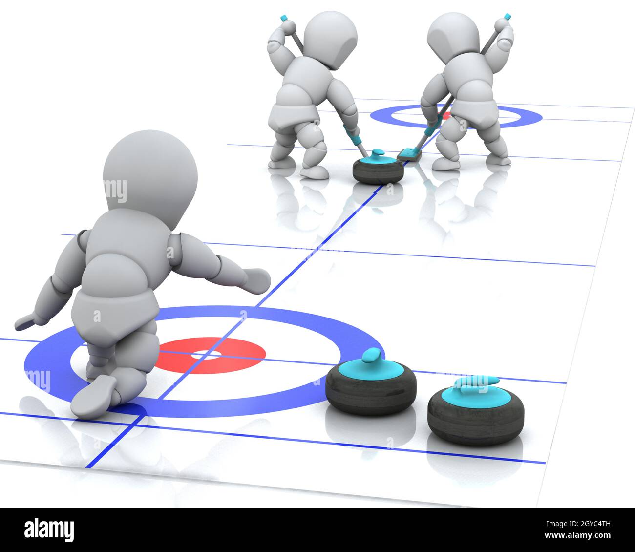 3D render di uomini il curling Foto Stock