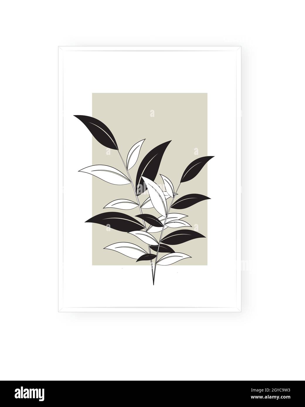 Disegno di arte di pianta minimale, vettore. Design minimalista a forma di poster nella cornice. Stampa da parete, design artistico Illustrazione Vettoriale