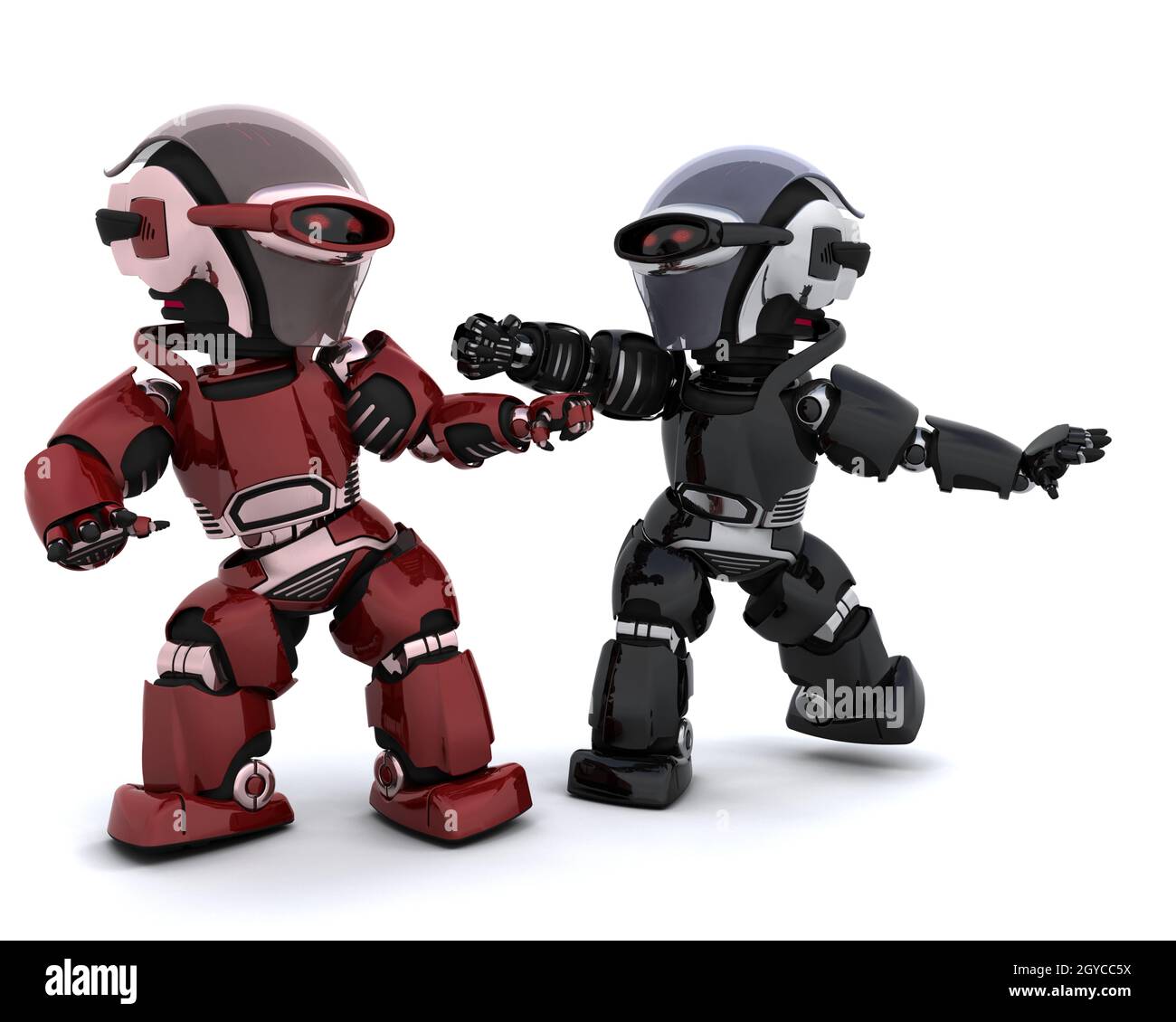 3D render di una coppia di robot in conflitto Foto Stock