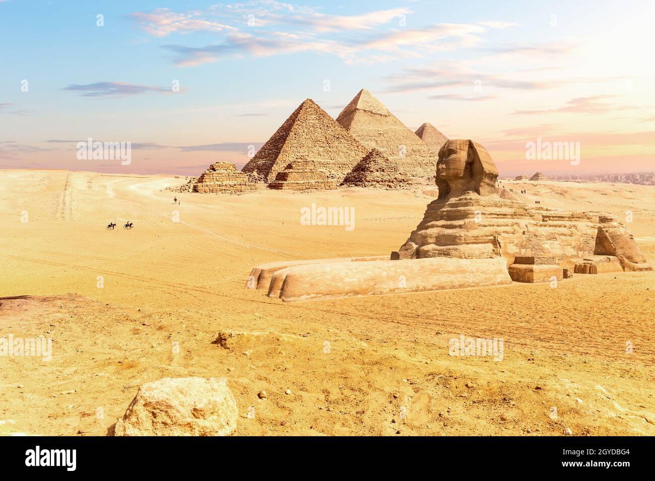 Le Piramidi d'Egitto e la Grande Sfinge, Giza. Foto Stock