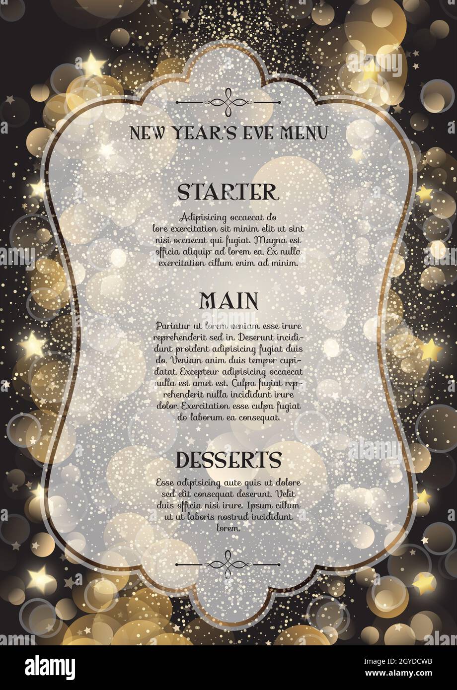 Decorativi Progettazione menu per la Vigilia di Capodanno Foto Stock