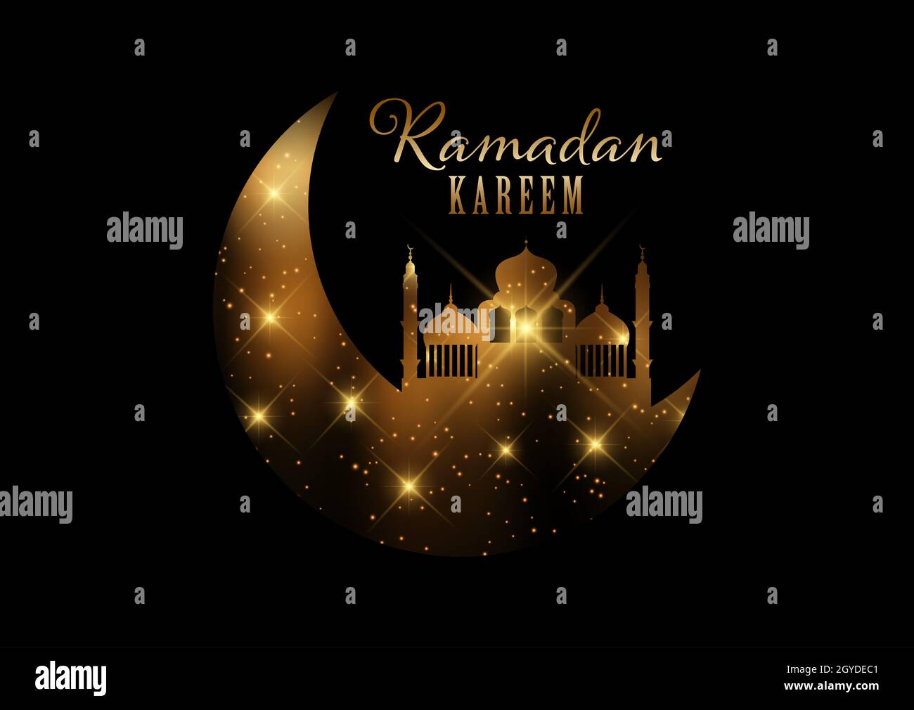 Elegante sfondo Ramadan Kareem con luci dorate e design a stelle Foto Stock