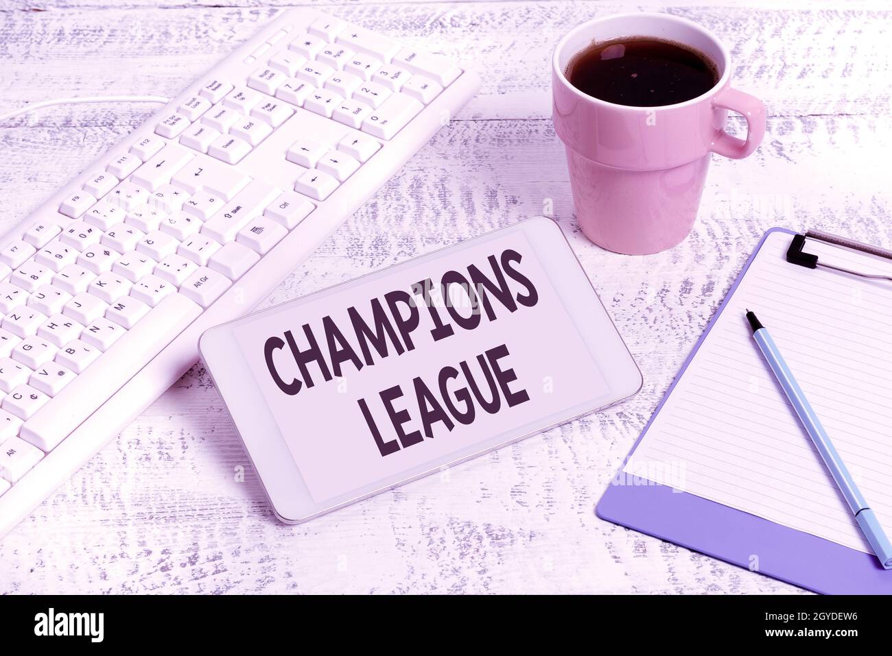 Titolo di testo che presenta Champions League, Business idea Yearly calcio competizione da ogni paese in Europa Wireless Communications Voice e vide Foto Stock
