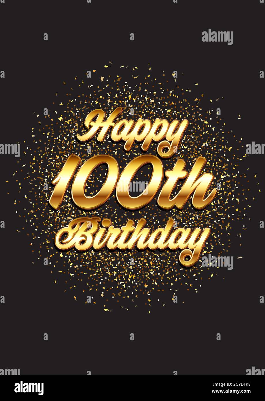 Tessera di compleanno Happy 100th con design glitterato oro Foto Stock