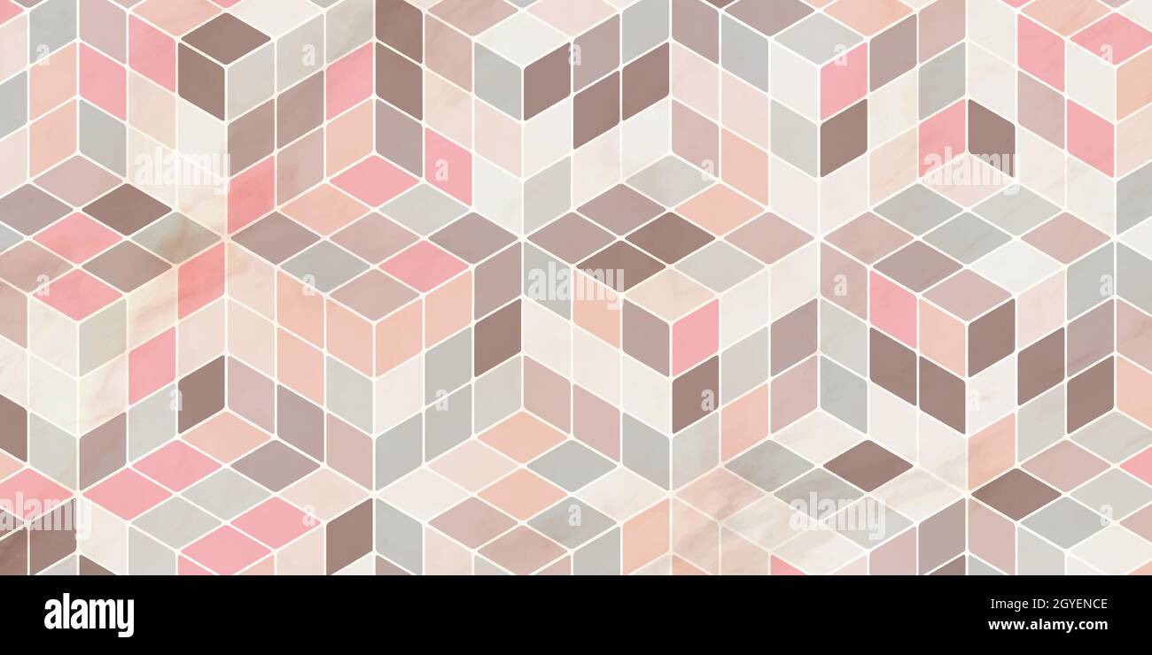 Motivo geometrico cubo forma colore pastello con texture marmo elegante di sfondo rosa Illustrazione Vettoriale