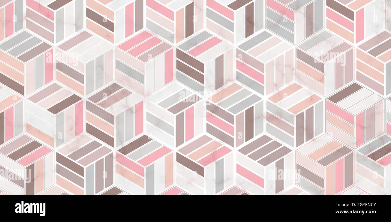 Lusso di motivi geometrici con righe di colore pastello a forma poligonale e texture in marmo. Elegante sfondo per tappeti, tappezzeria, abbigliamento Illustrazione Vettoriale