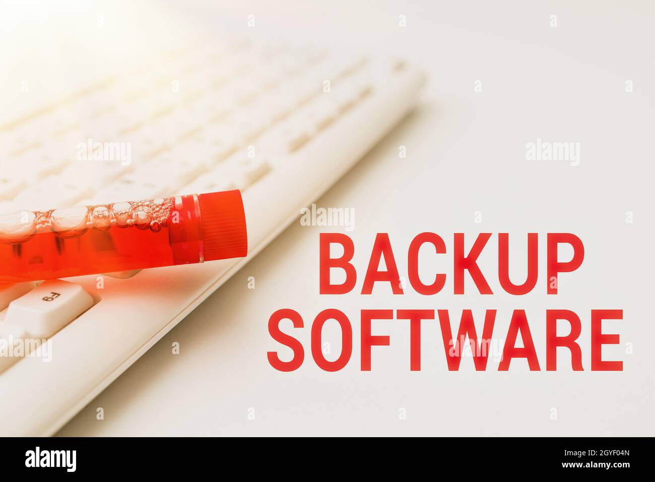 Scrittura di testo Backup Software, Word per creare copie extra esatte di file o interi computer digitando Note mediche Studi scientifici e Treatmen Foto Stock