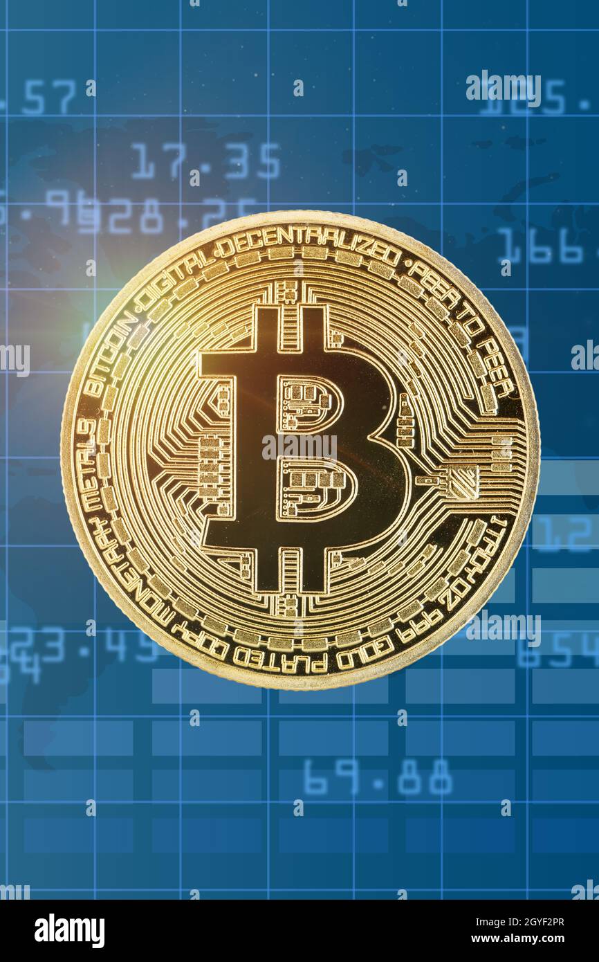 Bitcoin criptovaluta pagamento online pagare denaro digitale criptovaluta business finanzia il formato ritratto bit moneta Foto Stock