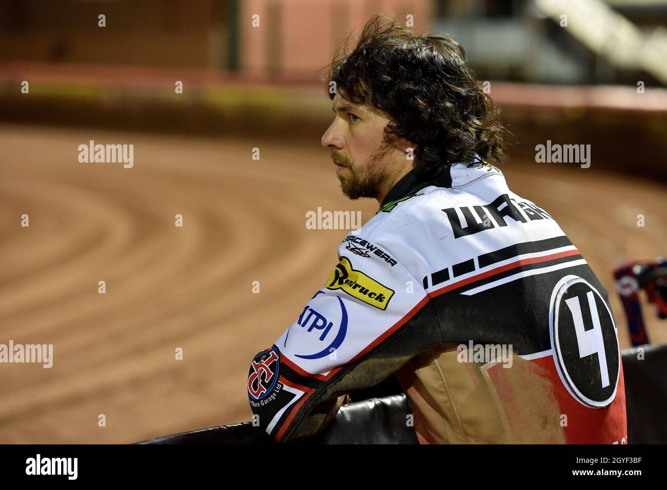 MANCHESTER, REGNO UNITO. 7 OTTOBRE Charles Wright di Belle Vue ‘Bikeright’ Aces durante la Premiership SGB Gioca fuori semifinale seconda tappa tra Belle Vue Aces e Sheffield Tigers al National Speedway Stadium di Manchester giovedì 7 ottobre 2021. (Credit: Eddie Garvey | MI News) Credit: MI News & Sport /Alamy Live News Foto Stock