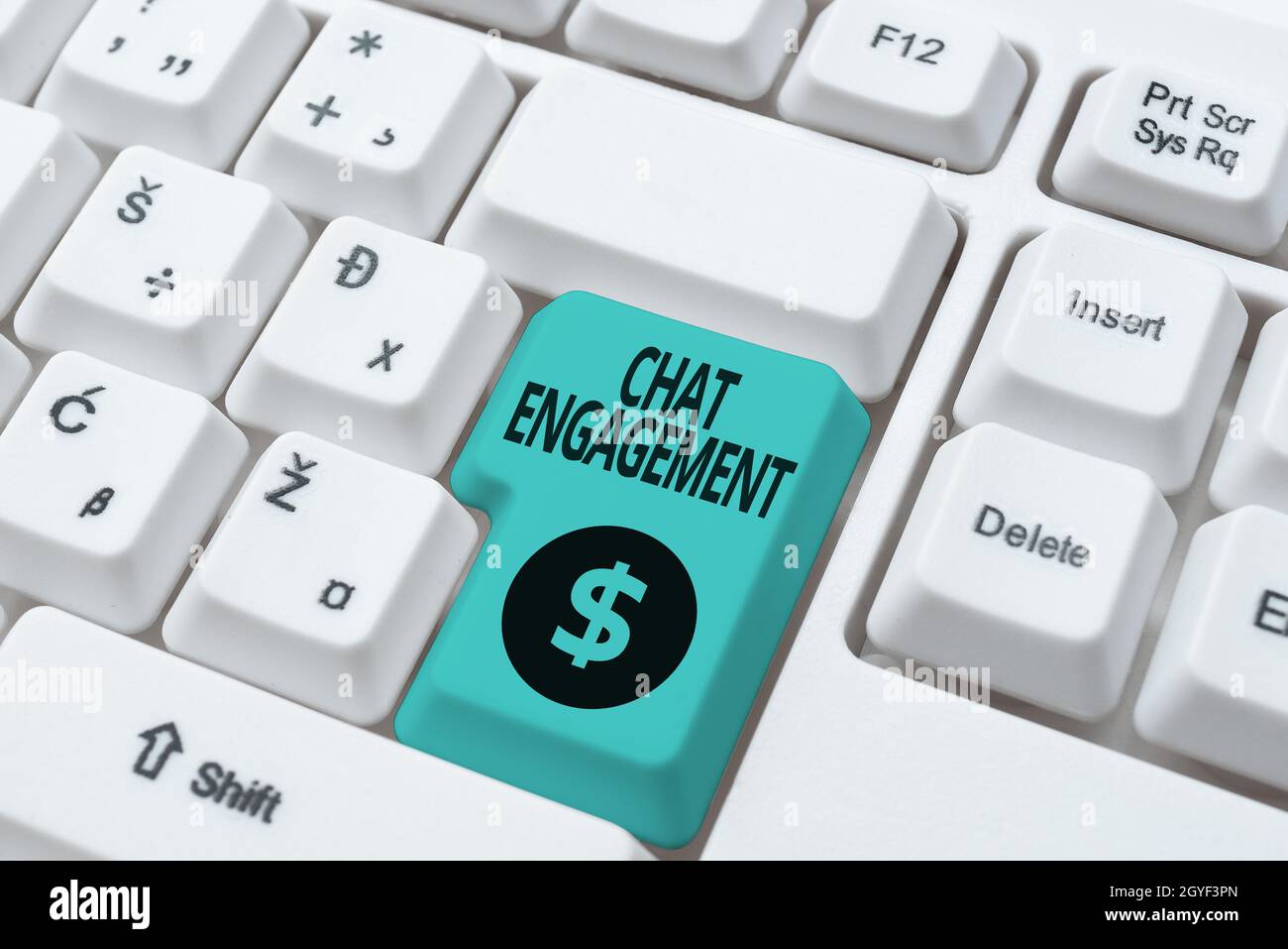 Scrittura visualizzazione di testo Chat engagement, Word scritto sul cliente interagisce direttamente con un marchio tramite conversazione Abstract inviando più messaggi o Foto Stock