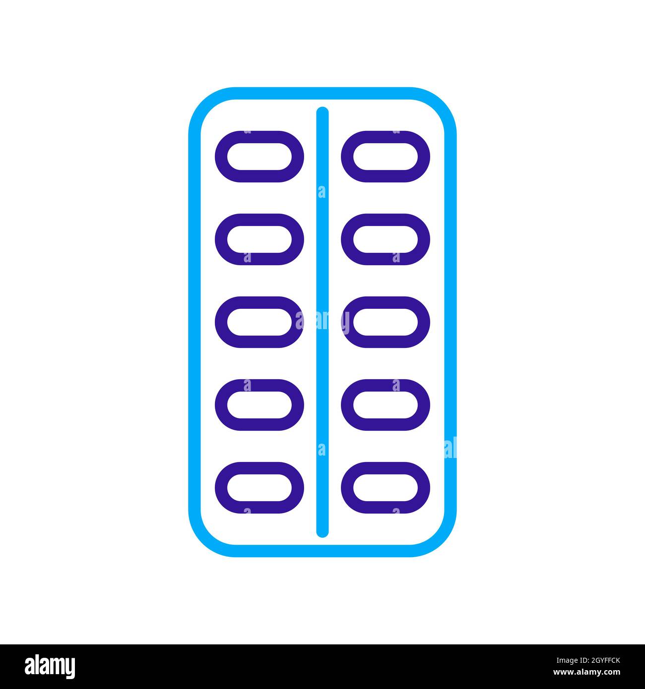 Icona vettore striscia pills. Medicina e sanità, segno di supporto medico. Simbolo grafico per il sito web medico e le applicazioni design, logo, app, UI Foto Stock