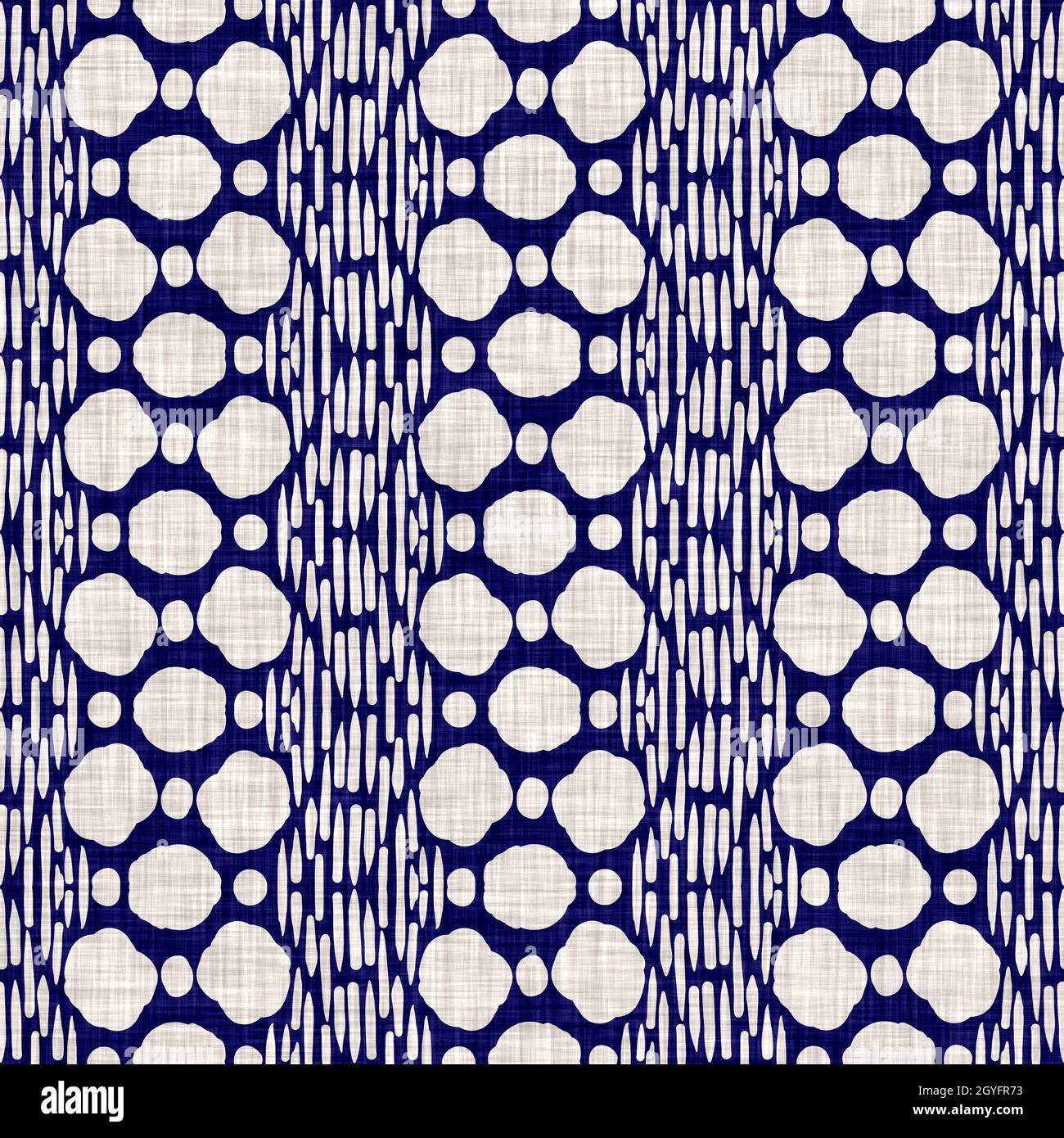 Texture indaco-cerchio senza cuciture. Sfondo blu effetto boro cotone tinto. Giappone ripetizione batik modello di resist. Stampe asiatiche stellato Foto Stock