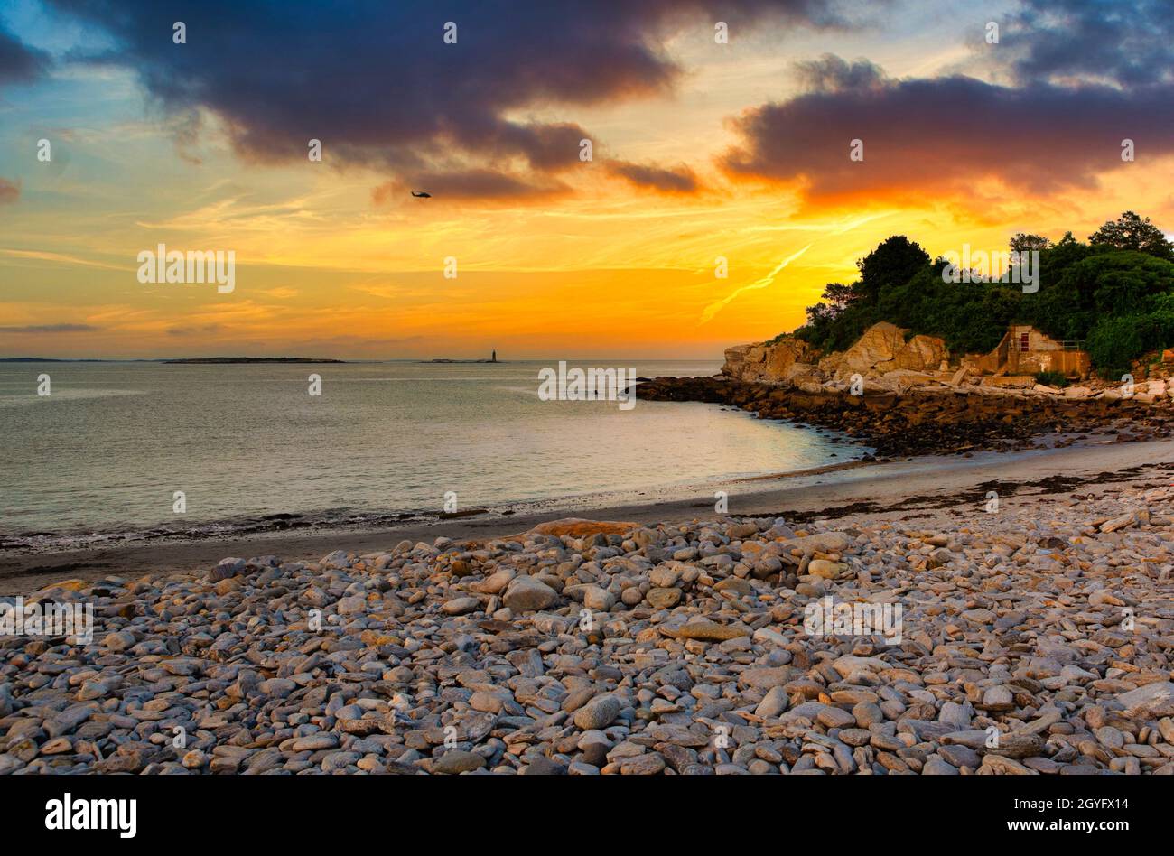 Rocky Beach, Maine Sunset Foto Stock