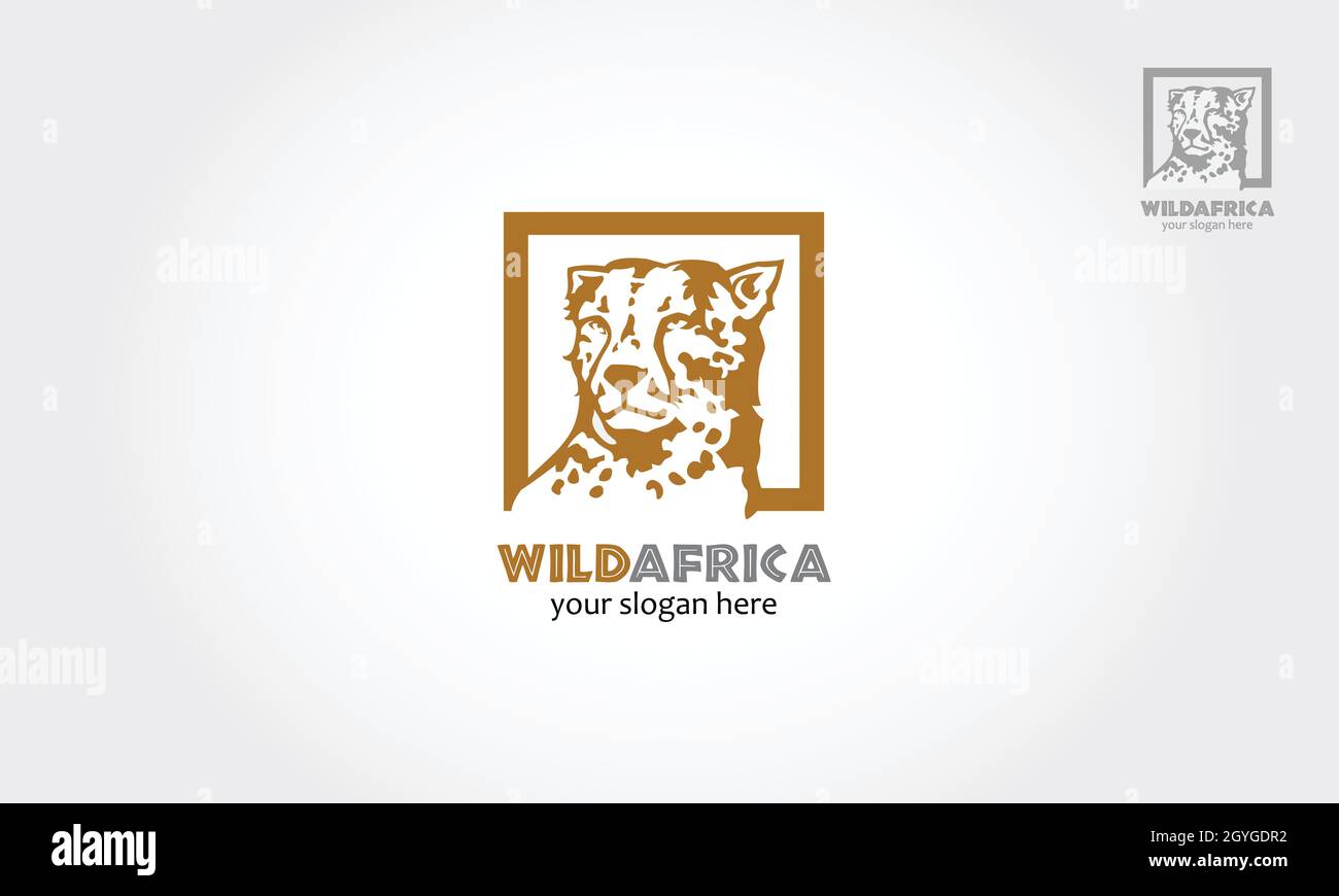 Modello di logo Wild Africa. Vettore bella faccia di Cheetah. Illustrazione del logo Vector. Illustrazione Vettoriale