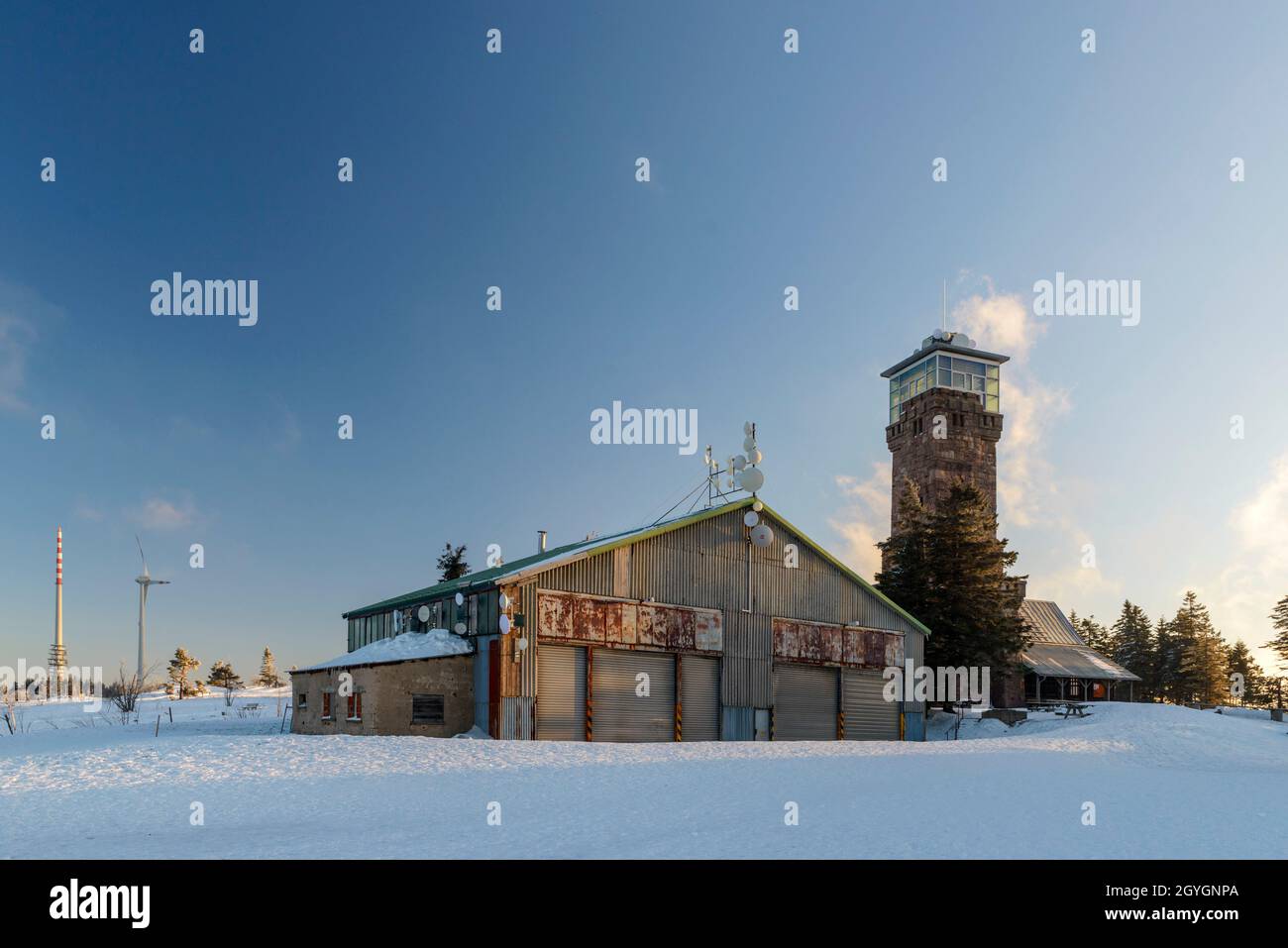 GERMANIA, BADEN-WUERTTEMBERG, SASBACHWALDEN, HORNISGRINDE TOWER (HORNISGRINDETURM) IN INVERNO Foto Stock