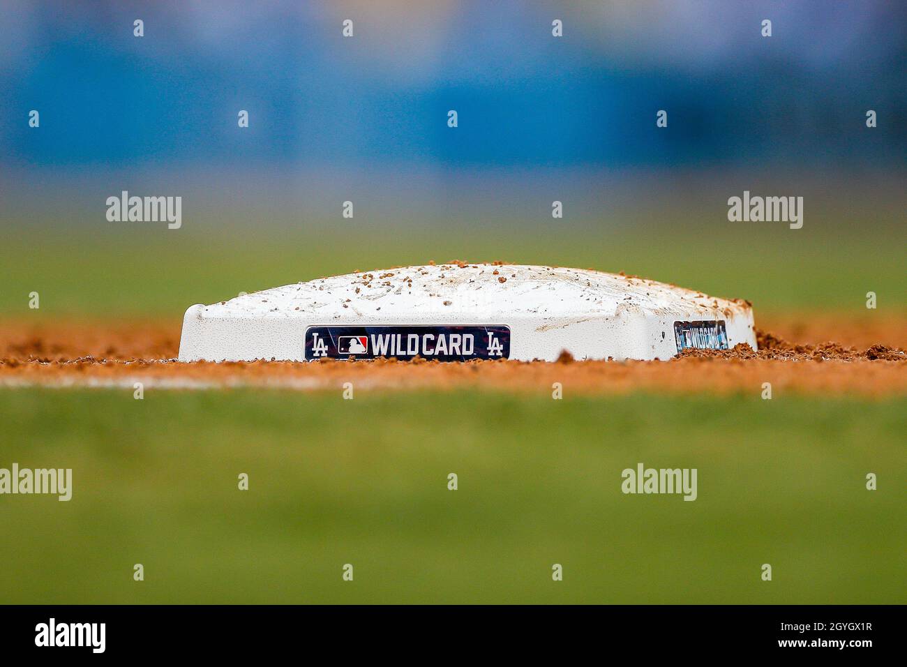 Vista dettagliata della prima base durante una partita della MLB National League Wild Card tra i St. Louis Cardinals e i Los Angeles Dodgers, mercoledì, ottobre Foto Stock