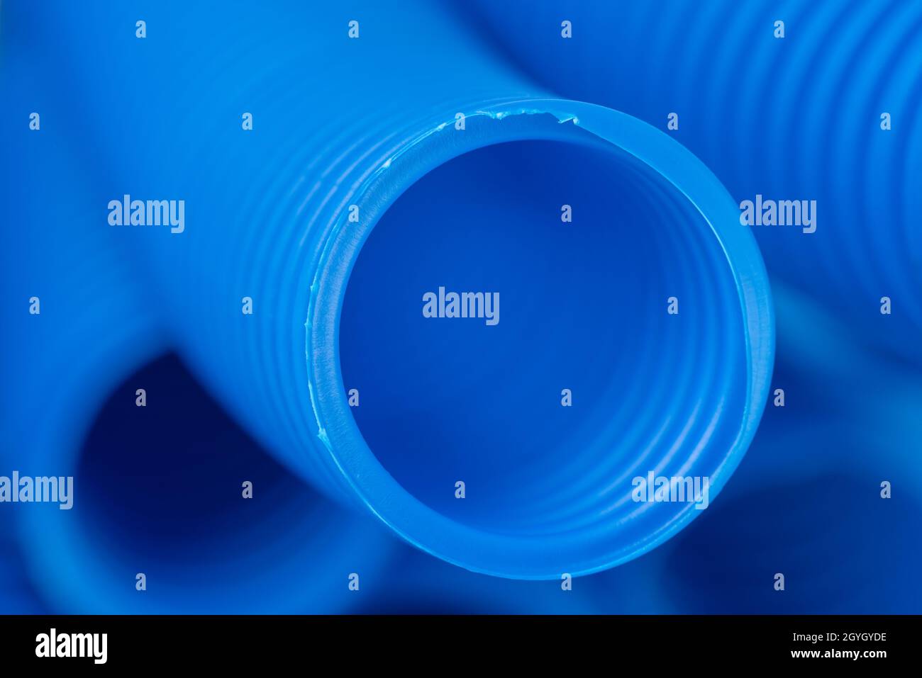 Macro tubo corrugato in plastica per impianti elettrici Foto Stock