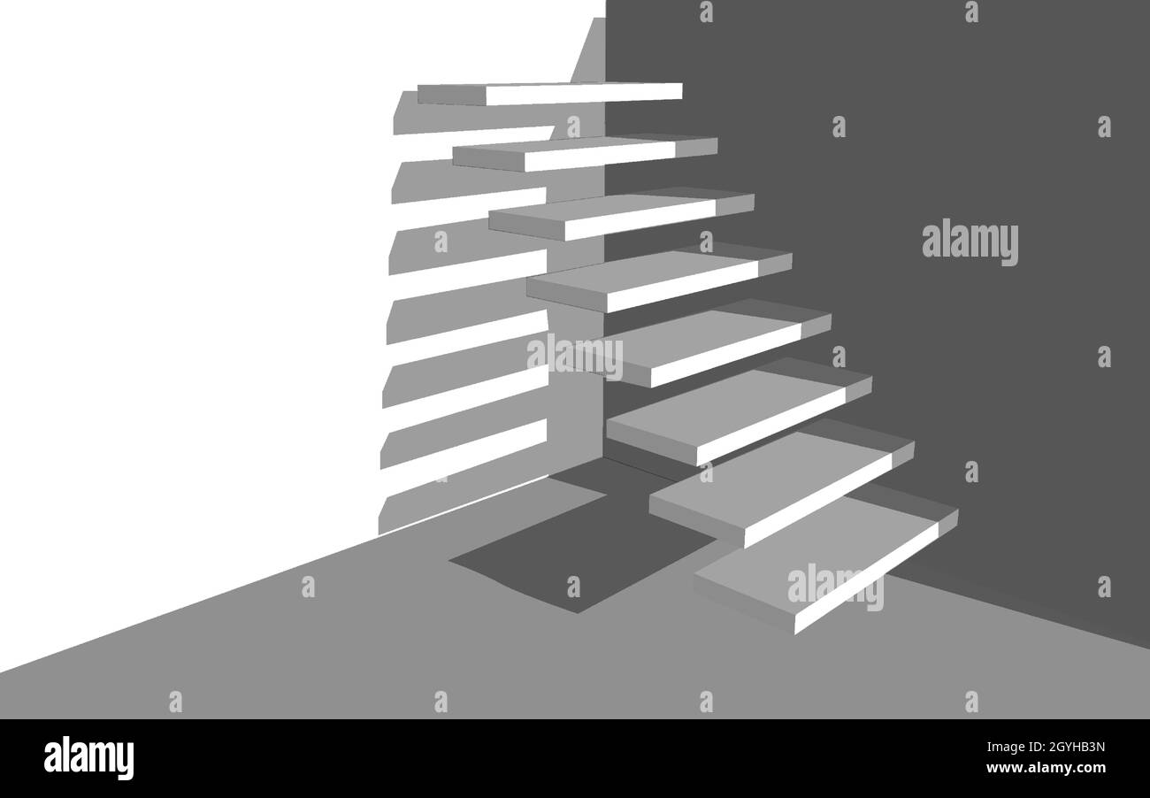 Passi 3D con ombra. Scala su sfondo grigio. EPS 10 Illustrazione Vettoriale