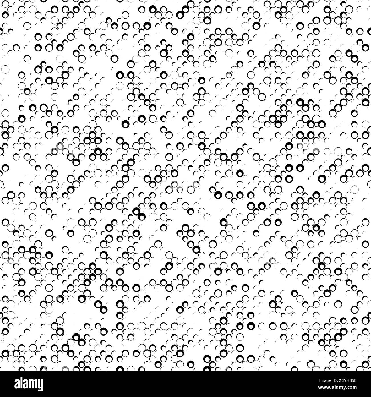 Astratto moda monocromo polka puntini sfondo. Motivo senza cuciture in bianco e nero con cerchi testurizzati. Modello per invito, poster Illustrazione Vettoriale