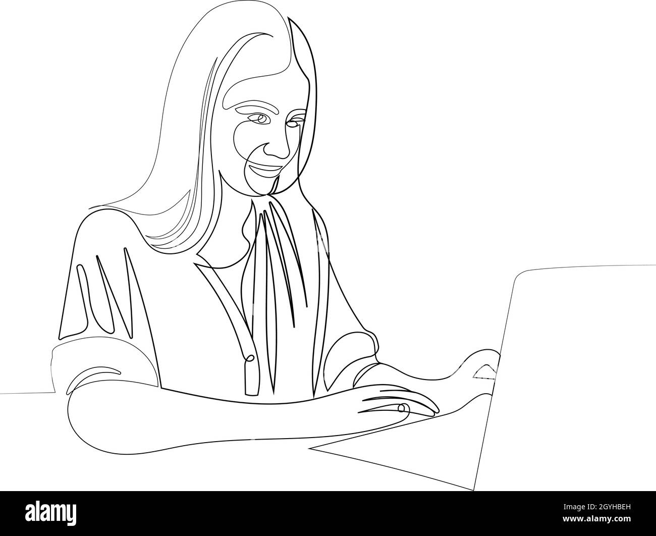 Donna d'affari che studia online, usando il laptop Illustrazione Vettoriale