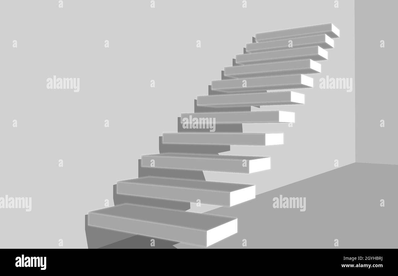 Passi 3D con ombra. Scala su sfondo grigio. EPS 10 Illustrazione Vettoriale