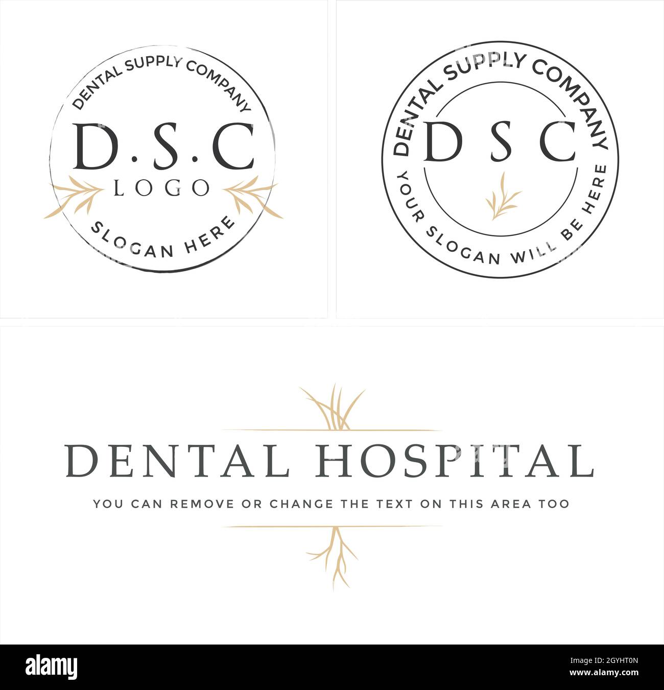 Design del logo della clinica dentale piatta con linea circolare Illustrazione Vettoriale