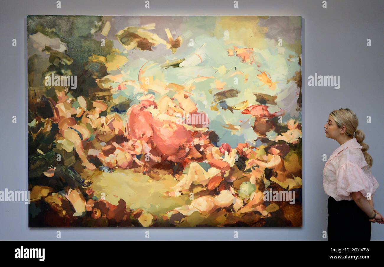 Sotheby’s, Londra, Regno Unito. 8 ottobre 2021. L'asta serale d'arte contemporanea si svolge durante la Fribeze Week il 14 ottobre. Image: Flora Yukhnovich, ho quello che ha, stima £60,000-80,000. Credit: Malcolm Park/Alamy Live News. Foto Stock