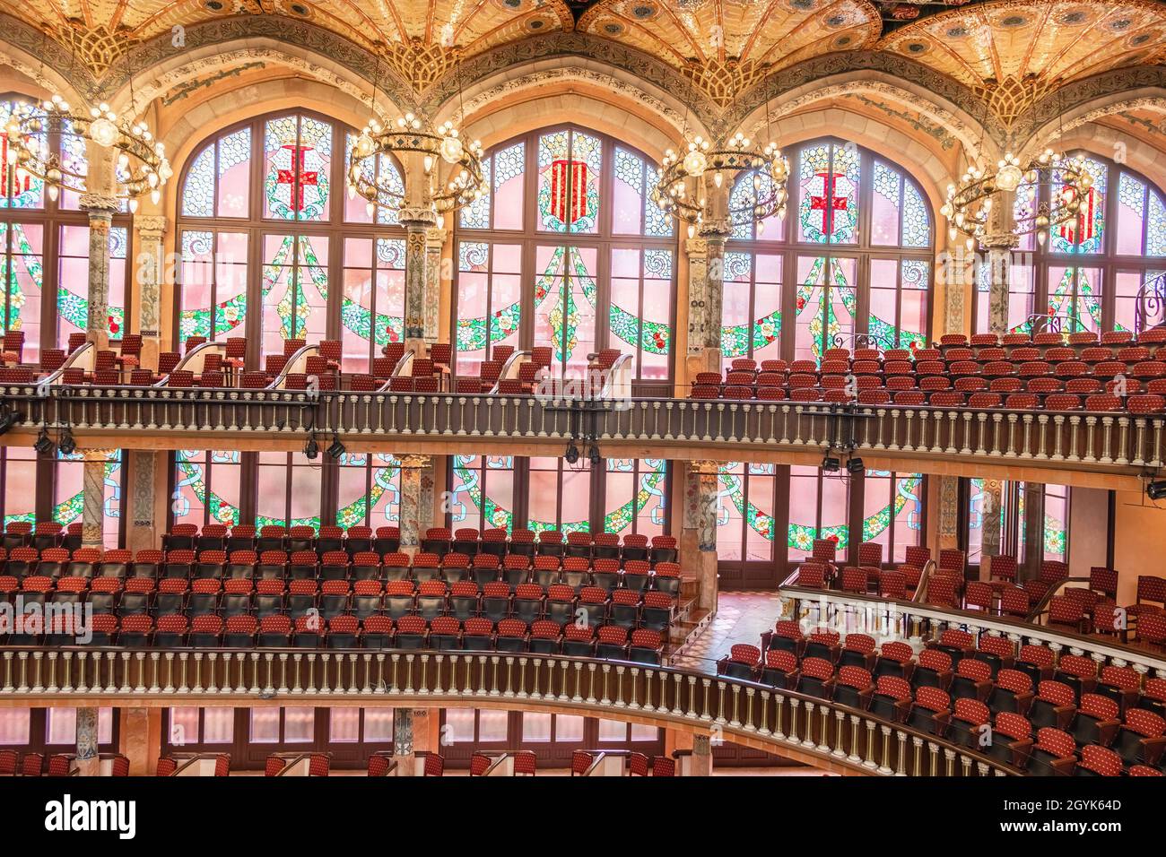 Barcellona, Spagna-27 settembre 2021: Palau de la Música Catalana. La missione la Fondazione è quella di promuovere la musica, in particolare il canto del coro, la conoscenza Foto Stock