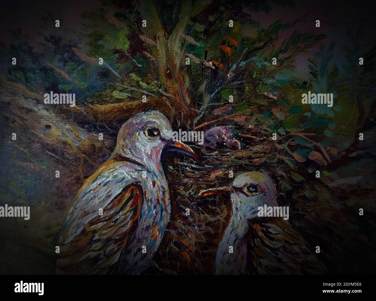 Olio d'arte pittura nido d'uccello in giardino thailandia Foto Stock