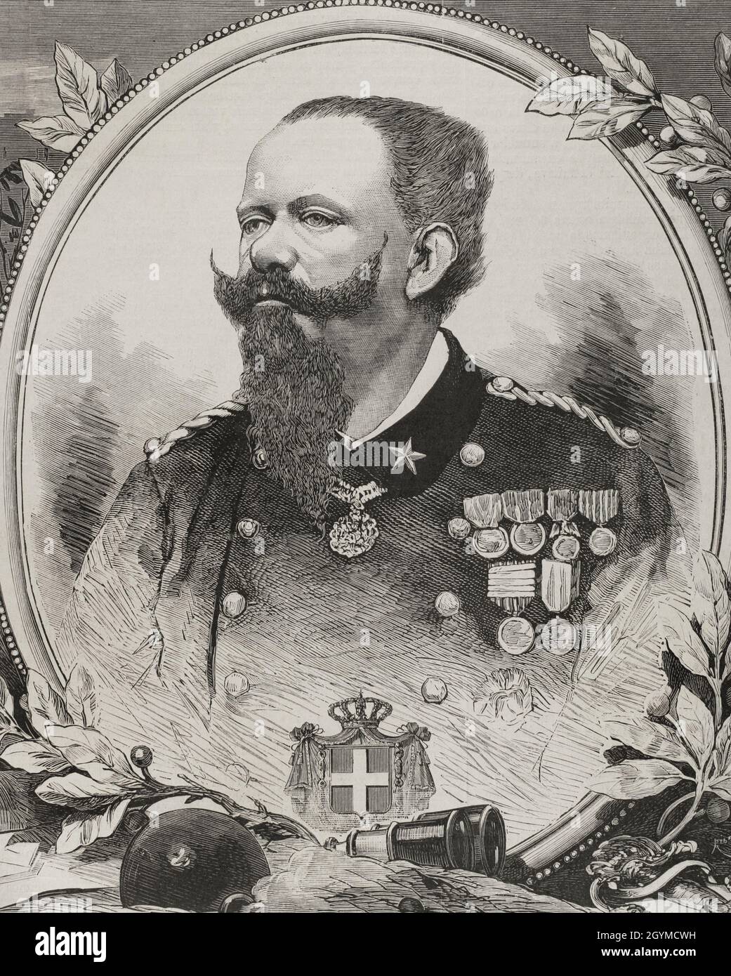 Vittorio Emanuele II d'Italia (1820-1878). Re di Sardegna (1849-1861) e Italia (1861-1878). Divenne il primo. Divenne il primo re dopo l'unificazione italiana. Incisione di Rico. La Ilustración Española y americana, 1878. Foto Stock
