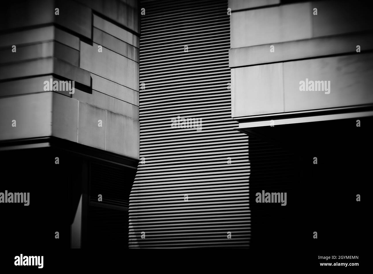 Primo piano in bianco e nero dell'architettura di Chicago che crea un'immagine astratta Foto Stock